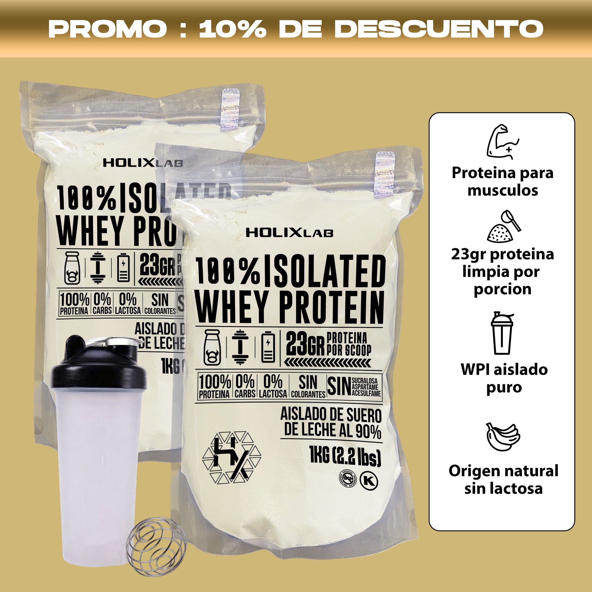 2X PROTEINA PURA AISLADA 1KG + SHAKER + ENVIO GRATIS