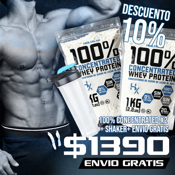 2 PROTEINA PURA CONCENTRADA 1KG + SHAKER + ENVIO GRATIS