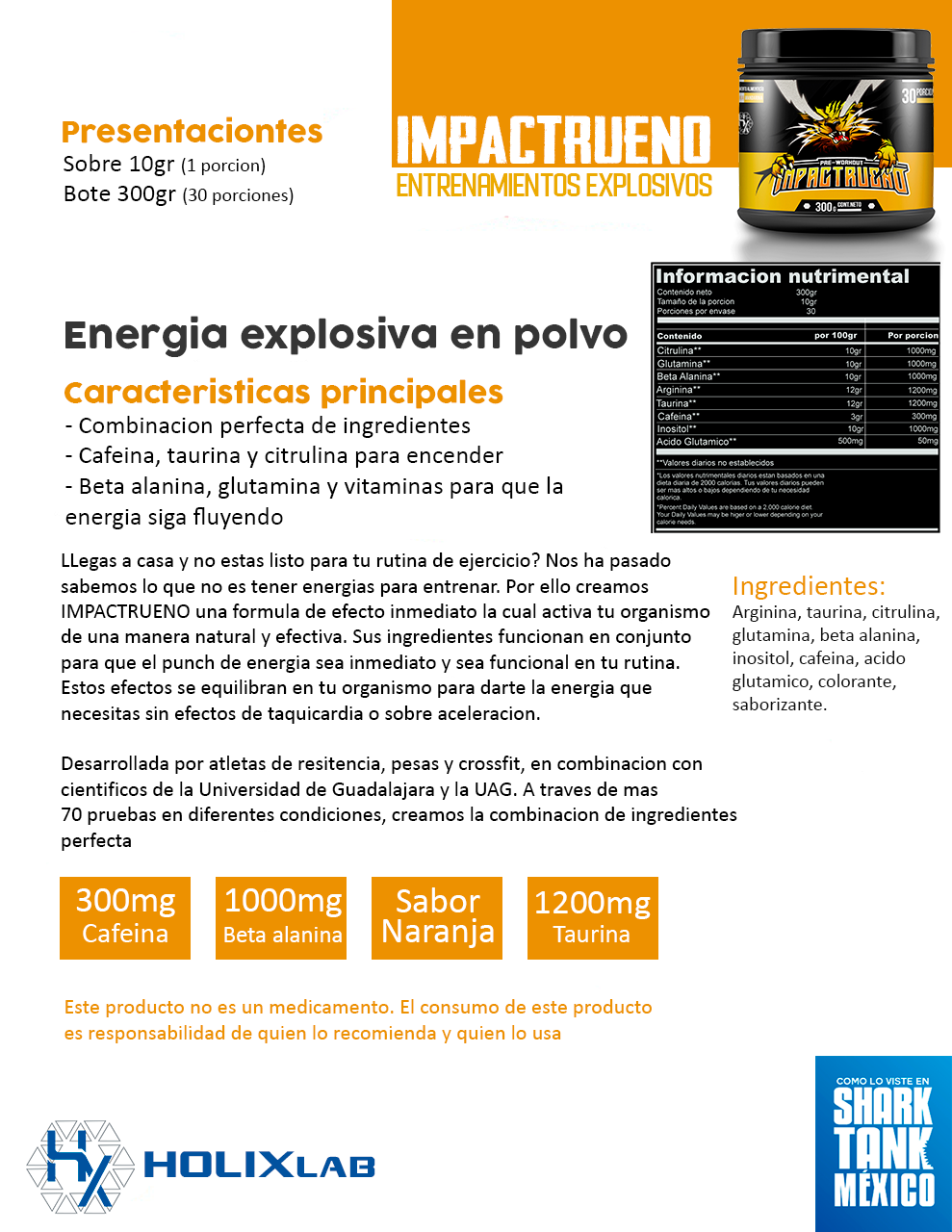 Preentreno Impactrueno 300gr - ENERGIA EXPLOSIVA EN POLVO